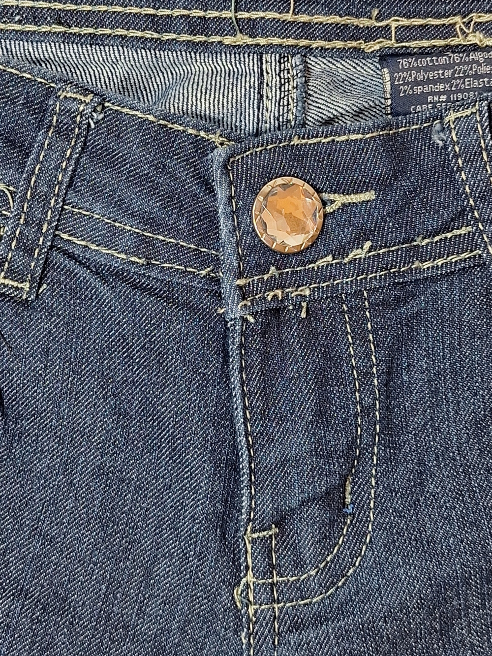 D&P Dark Wash Cuffed Jeans with Glam Crystal Back Pockets Sz 3 - Picture 6 of 8